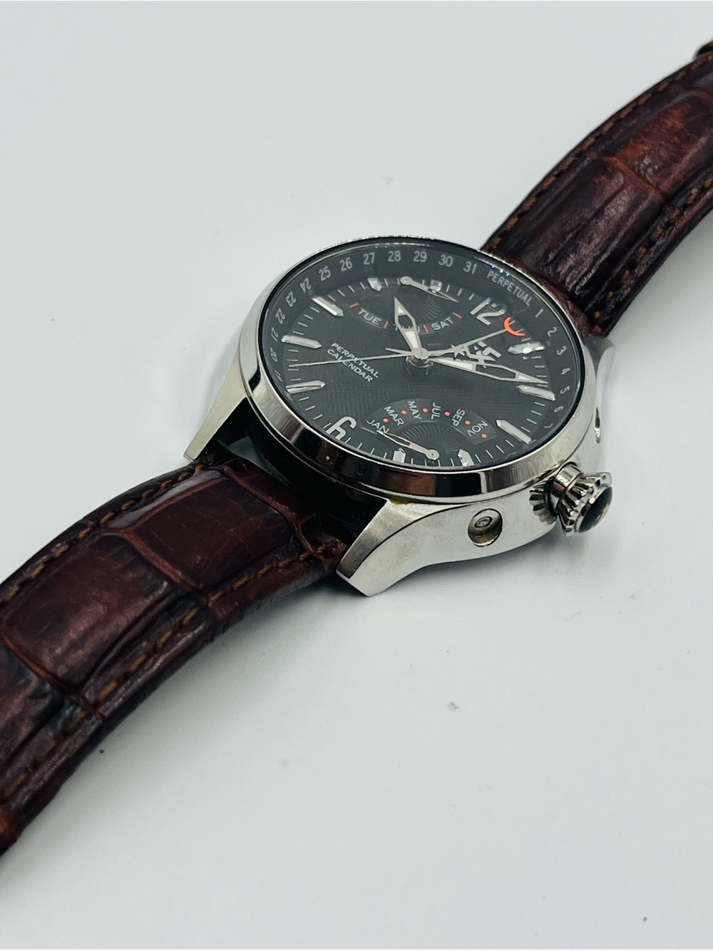 Perpetual Calendar Men's Watch - Black Dial, Brown Leather Strap - Picture 7 of 11
